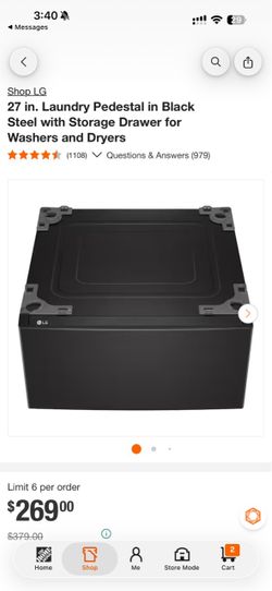 LG 27 in. Laundry Pedestal in Black Steel with Storage Drawer for Washers and Dryers