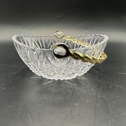 Mikasa Crystal Bowl/Basket with Removable Gold Handle - 5.25” long 