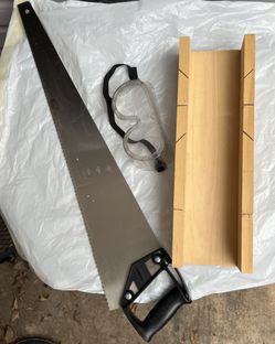 Wooden Miter Box And Saw & Safety Goggles