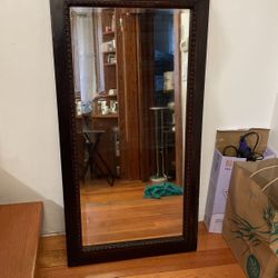 Antique 37inch Tall Mirror W Beveled Polished Edges Solid Wood Mahogany Authentic Frame