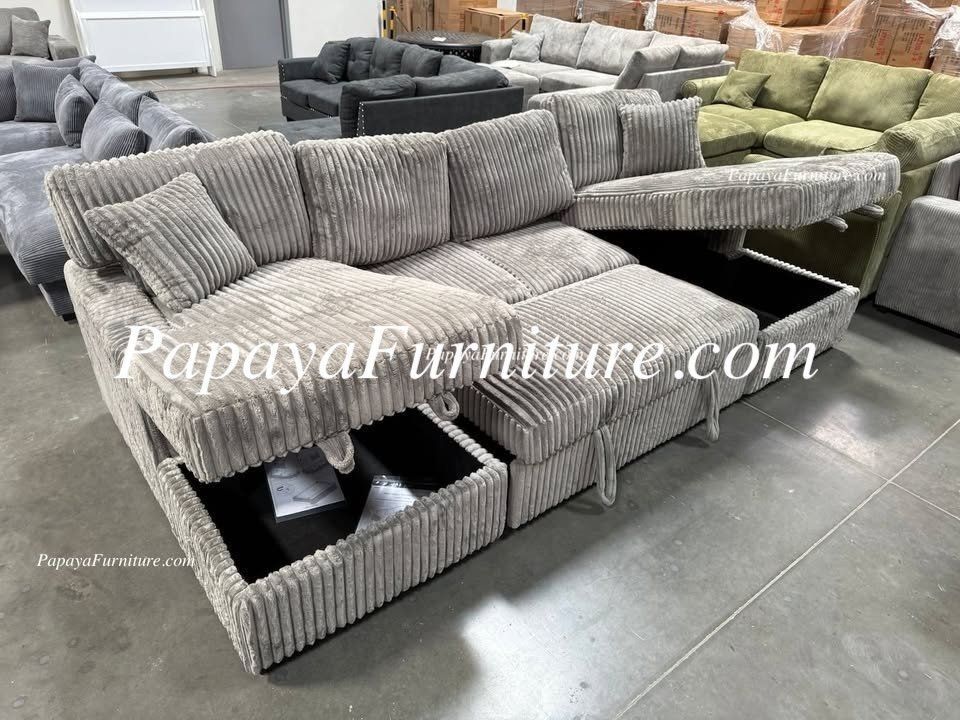 NEW LARGE U Shape Sectional Sofa with TWO STORAGE CHAISE Set Convertible Pull out Sleeper Bed Pullout SofaBed Couch Under Seat Convertible BIG SALE