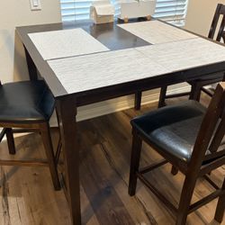 $50 Solid Wood Square Bar Height Table with 4 Chairs – 42”x 42” tabletop