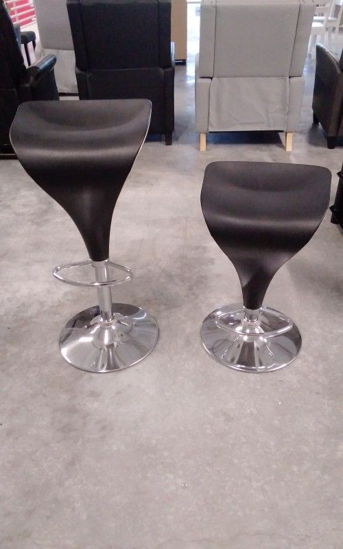 Bar Stools, Adjustable Height, Black And White, Backless, Set Of Two
