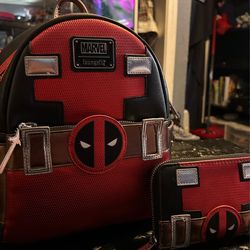 Loungefly Marvel Metallic Deadpool Cosplay Mini Backpack AND Wallet