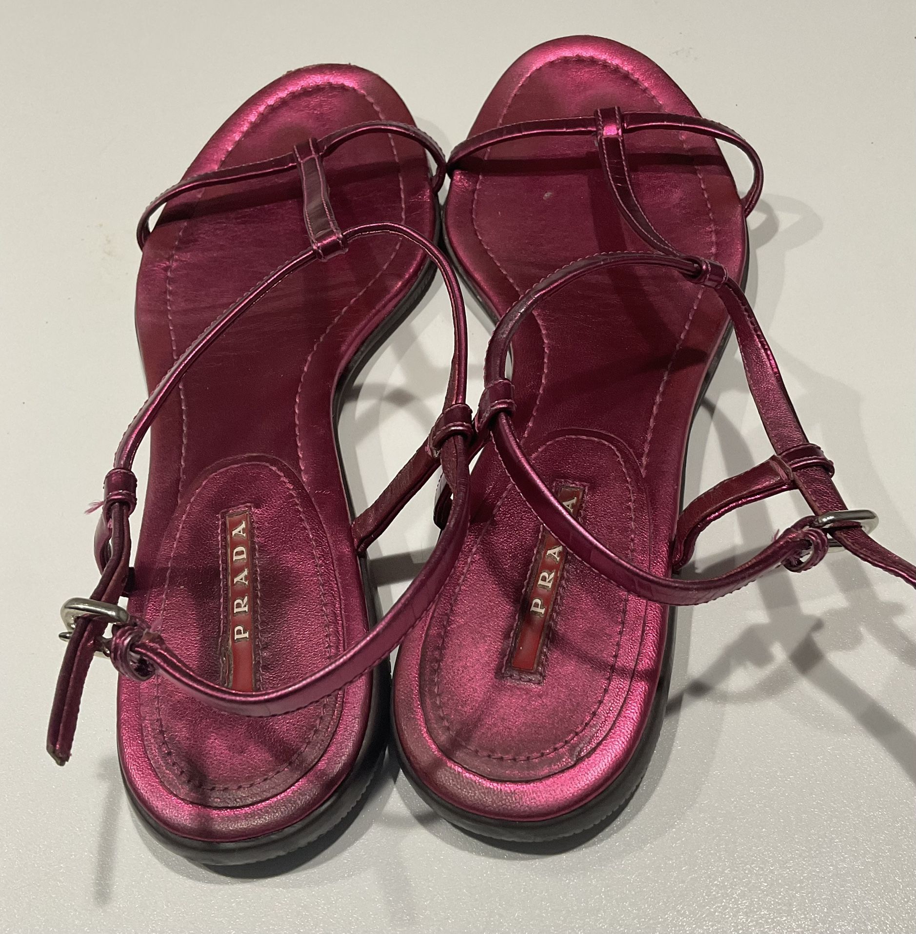 PRADA Women’s Metallic Leather Sandals, Size 10