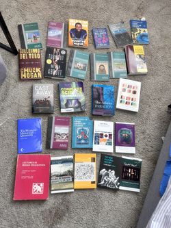 lots of books from UCSB, barns and noble and educated journals and textbooks