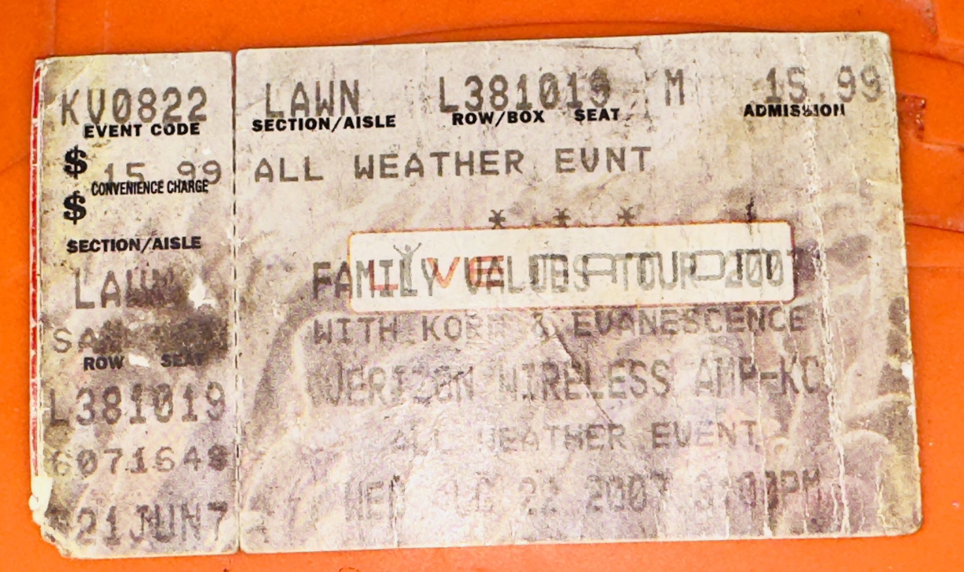 Family Values Tour Ticket 6.22.2007 Kansas City