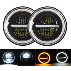 MOCCAN 1pair 7" LED Headlights with Halo DRL Turn Signal Compatible with Lada 4X4 Off Road Niva Compatible with Jeep Wrangler JK TJ LJ Rubicon Sahara 