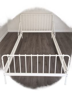 White Metal Bed Frame with Headboard and Footboard