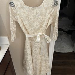 Size 2 Cream Lace Dress With Pearls