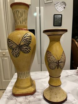 Ceramic Butterfly Vase And Candle Holder Set