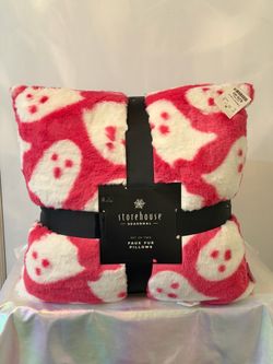 Storehouse Seasonal Pink & White Ghost Faux Fur Pillows (Set of 2)