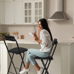 Thyle 2 Pcs Folding Bar Stool with Backrest, Tall Foldable Stool Chair Portable High Folding Bar Chair Counter Height Seat Leather Padded for Kitchen 