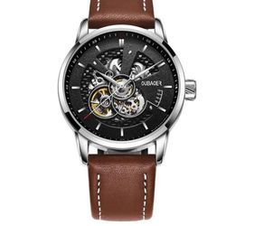 CUBAOER Automatic Skeleton Watch Brown Leather Band