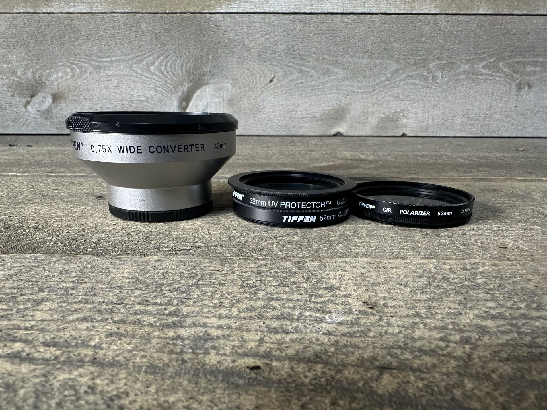 Tiffen Camera Lens Lot 52mm UV Protector Polarizer & 43mm 0.75X Wide Converter 
