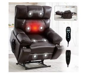 #561-Streamdale Furniture Streamdale Brown Leatheraire Power Lift Recliner with Heat and Massage