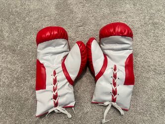 Red and White Lace-Up Boxing Gloves