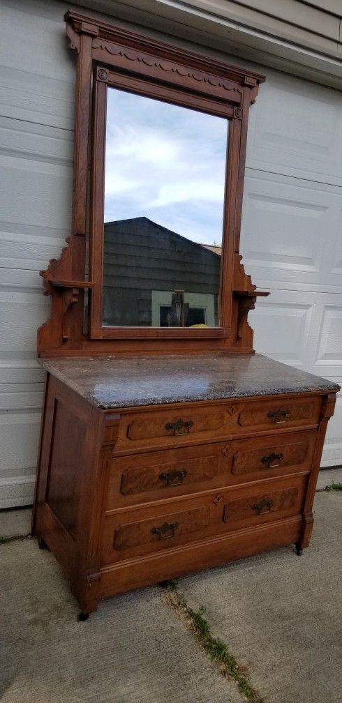 Antique Marble Top Dresser With Mirror