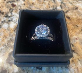 Beautiful Silver/ Moissanite Diamond Wedding Set, Size 6