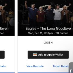 Eagles Tickets-  Final Tour, Boston Garden 9/11