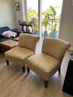 Pair of Gold Geometric Armless Slipper / Accent Chairs