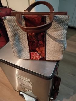 Woven Tote Bag with Leather Handles