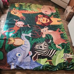98 In Long 68 In Wide Kids Rug What Zoo And Zone Jungle Animals Flannel Excellent Condition Very Soft