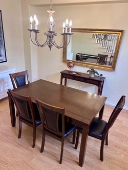 Dining Table + 4 Chairs + Bench Dark Wood
