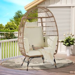 Wicker Egg Chair,Rattan Egg Chair Indoor Outdoor,Oversized Large Egg Chairs 600lbs with Cushion and Pillow for Porch, Backyard, Balcony