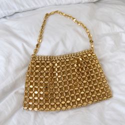 Gold Beaded Mesh Shoulder Bag