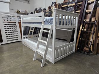 White Wood Twin over Full Bunk Bed