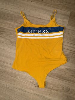 GUESS  Tank Bodysuit mustard yellow with Navy and White Logo Band