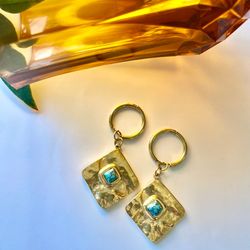 French Vintage Gold Fashion Square Pendant Earrings