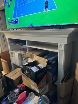 FREE - White TV Stand/Mantel Console (66”L x 16”W x 58”H) (NOT THE TV)