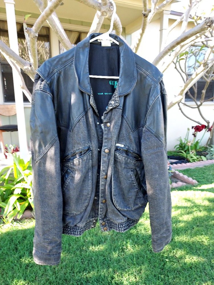 Vintage Guess Men's Denim & Leather Jacket