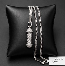 925 Sterling Silver 2.75CT MOISSANITE 3D Barber Poll Pendant Men’s Necklace 22”