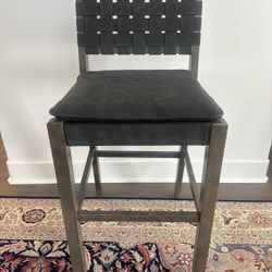 3 NEW Nathan James Cohen 29” Mid Century Modern Faux Leather Counter Height Bar Stool w/Woven Back