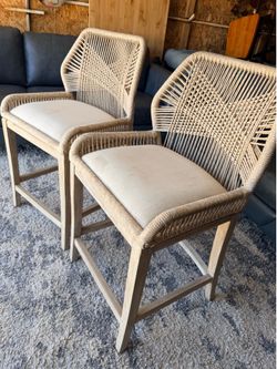 *Solid, sturdy wood *Both benches are sturdy and in excellent condition *The price is low because the seat fabric has some stains