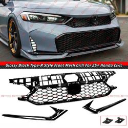 25-26 Honda Civic Type-R Style Gloss Black Front Upper Honeycomb Mesh Grill