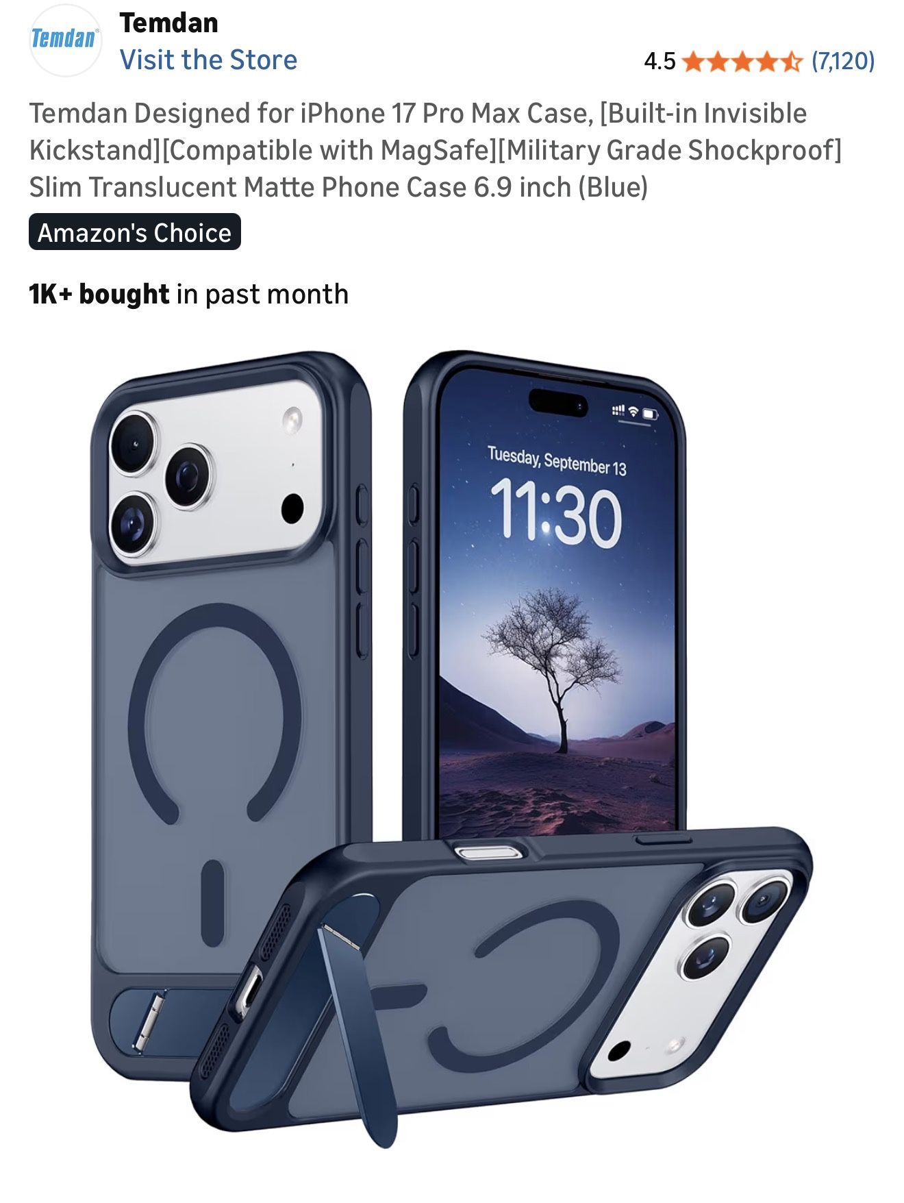 iPhone 17 Pro max case with Kickstand - Blue - BRAND NEW