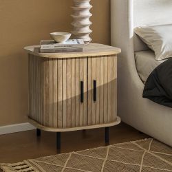 Aria oak finish nightstand with slatted sliding door ，IF2226