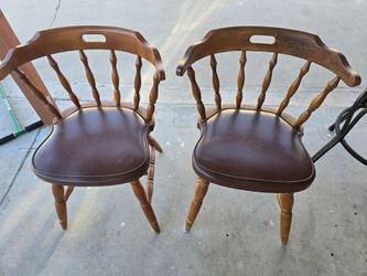 Pair Vintage Old Solid Wood Upholstered Vinyl Chair Seat