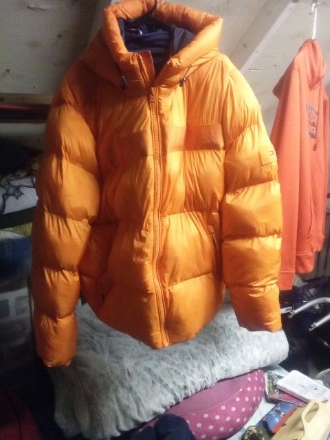 Tommy Hilfiger Orange Puffy Jacket With Hood