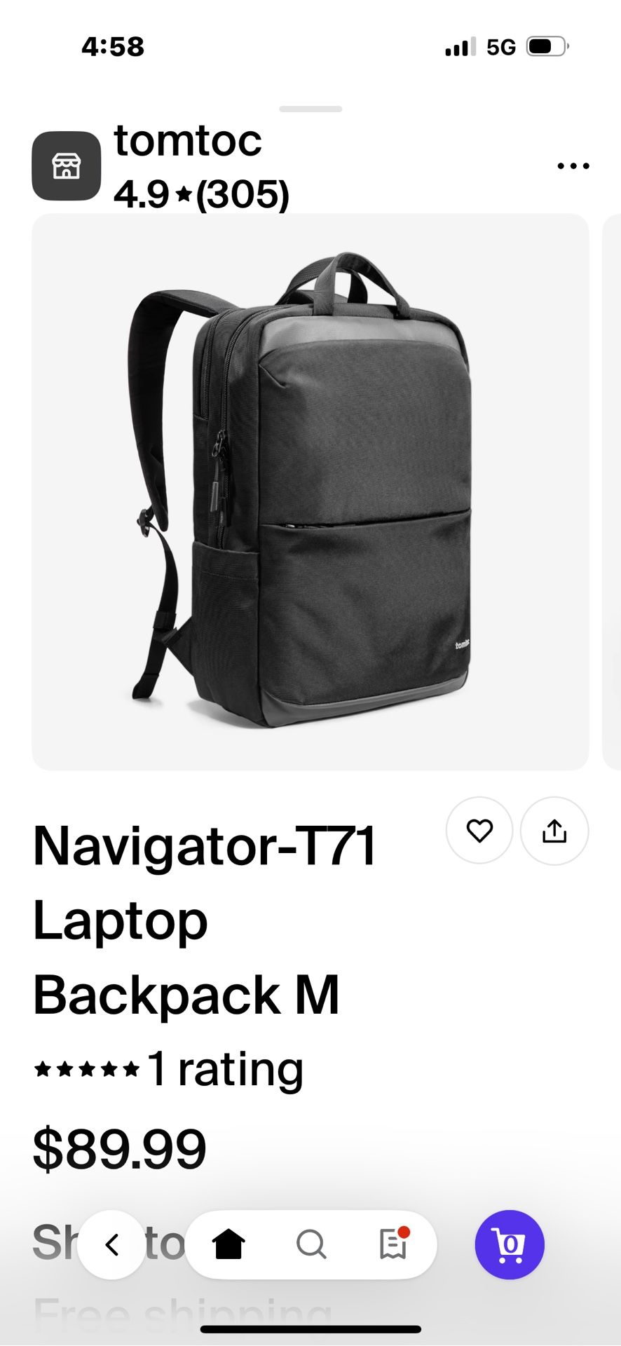 Tomtoc Navigator Travel Laptop Backpack Still In The Box!