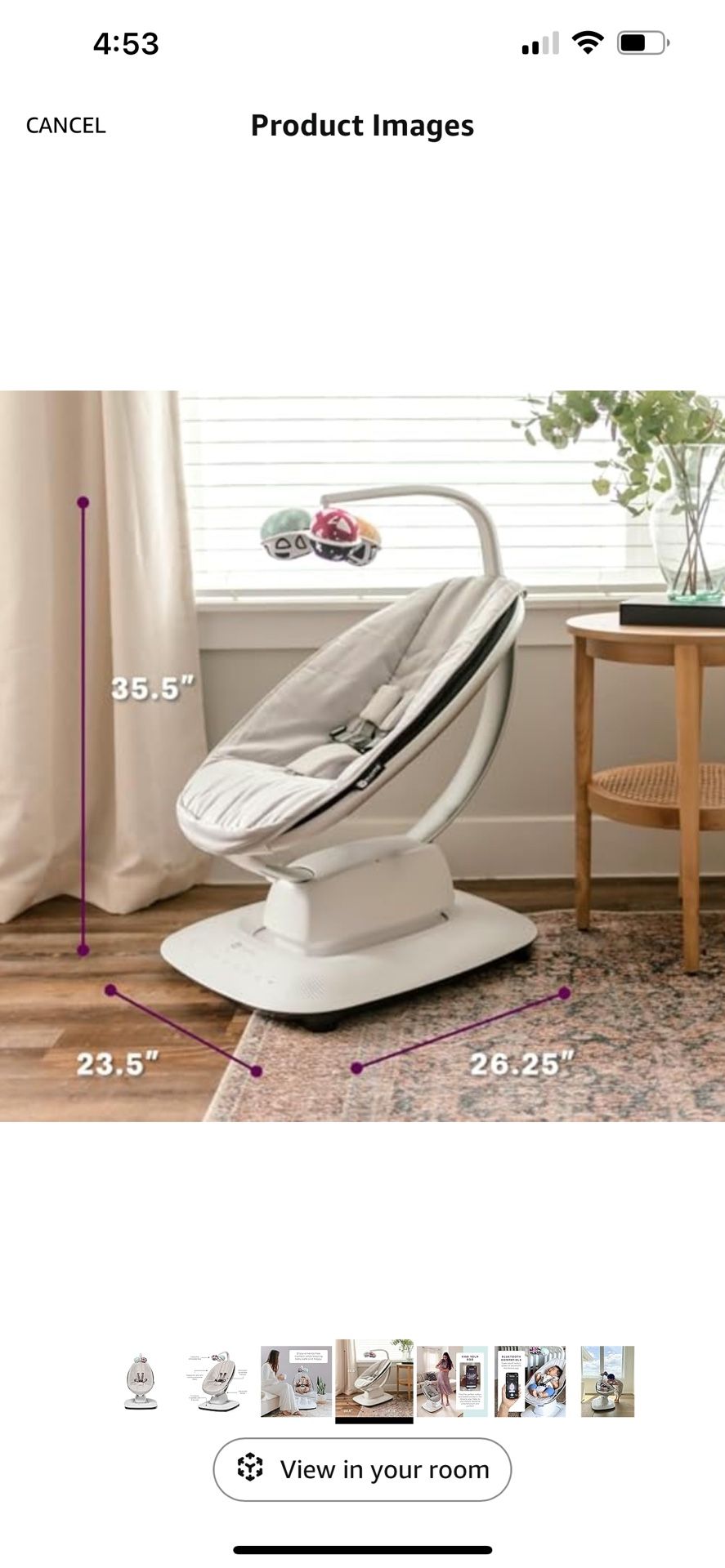 4moms MamaRoo Multi-Motion Baby Swing, Bluetooth Enabled with 5 Unique Motions, Grey