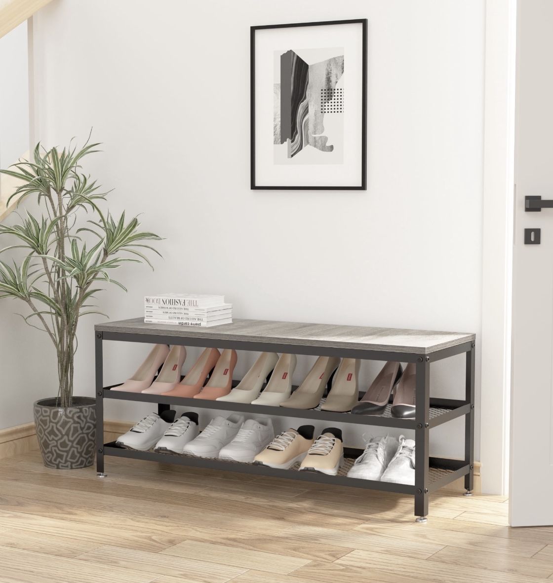 Shoe Rack 3-Tier wood Top