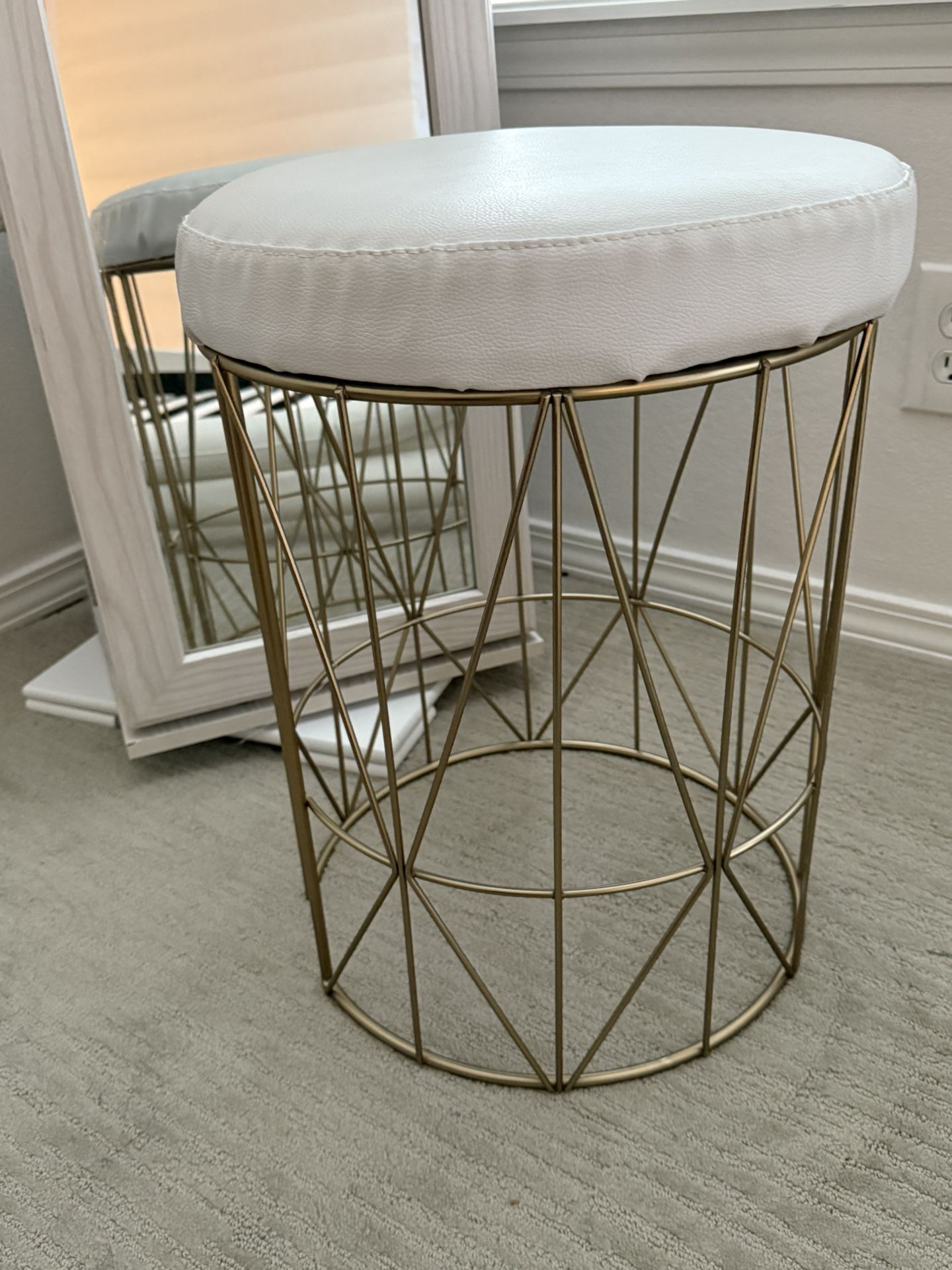 Geometric Stool - White Faux Leather & Gold