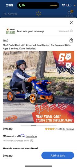 BRAND NEW Nerf Pedal Cart with Attached Dual Blaster, for Boys and Girls, Ages 6 and up