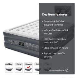 NIB Ophanie Queen Air Mattress, 18-Inch Elevated Inflatable Bed with Built-in Pump, Puncture-Resistant, Quick Inflation/Deflation