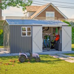 12x10 FT Outdoor Storage Shed Metal, Large Garden Tool Sheds Outdoor with Lockable Doors, Waterproof Steel Utility Storage Building, Heavy Duty Equipm